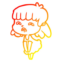 warm gradient line drawing cartoon worried woman