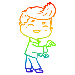 rainbow gradient line drawing cartoon man laughing and pointing
