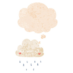 cartoon storm cloud and thought bubble in retro textured style