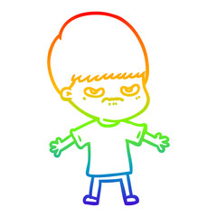 rainbow gradient line drawing annoyed cartoon boy
