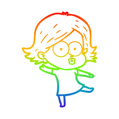 rainbow gradient line drawing cartoon girl pouting