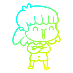 cold gradient line drawing cartoon woman