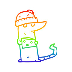 rainbow gradient line drawing cartoon mouse thief with cheese