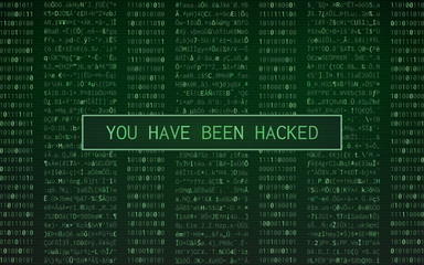 Abstract digital background with green color of binary code and "you have been hacked" word