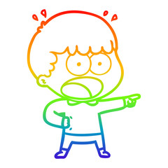 rainbow gradient line drawing cartoon shocked man pointing