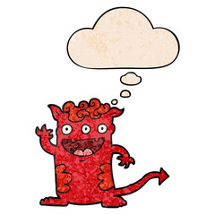 cartoon halloween monster and thought bubble in grunge texture pattern style