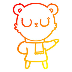 warm gradient line drawing peaceful cartoon bear wearing scarf