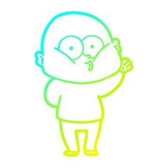 cold gradient line drawing cartoon bald man staring