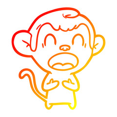 warm gradient line drawing shouting cartoon monkey