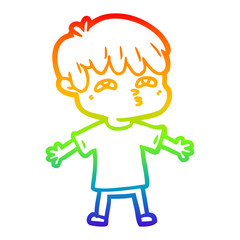 Fototapeta premium rainbow gradient line drawing cartoon man confused