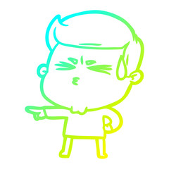 cold gradient line drawing cartoon man sweating