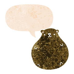 cartoon bear and speech bubble in retro textured style