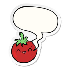 cute cartoon tomato and speech bubble sticker