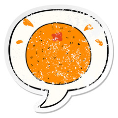 cartoon orange and speech bubble distressed sticker