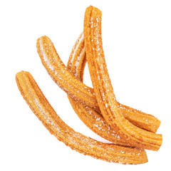 Churros isolated on white background. Traditional spanish snack - churro. Top view