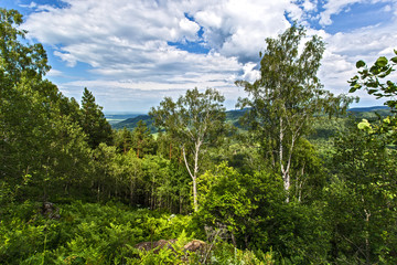 Fototapeta premium summer landscape with mountains and clouds