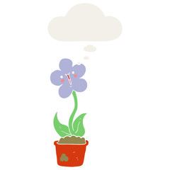 cute cartoon flower and thought bubble in retro style
