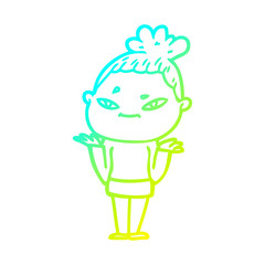 cold gradient line drawing cartoon woman