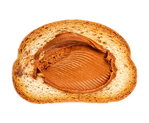 Bread toast with Creamy peanut butter isolated on white background. Top view