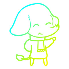 cold gradient line drawing cute cartoon elephant in winter clothes