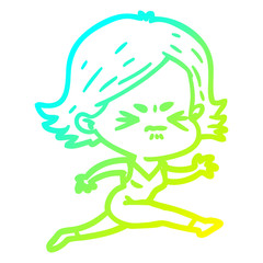 cold gradient line drawing cartoon angry woman
