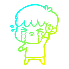 cold gradient line drawing cartoon boy crying