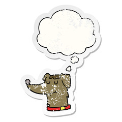 cartoon dog and thought bubble as a distressed worn sticker