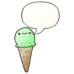 cartoon ice cream and speech bubble in smooth gradient style