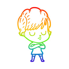 rainbow gradient line drawing cartoon woman