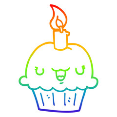 rainbow gradient line drawing cartoon cupcake