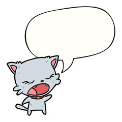 cute cartoon cat talking and speech bubble