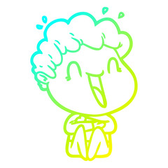 cold gradient line drawing cartoon happy man