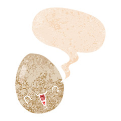 cartoon egg and speech bubble in retro textured style