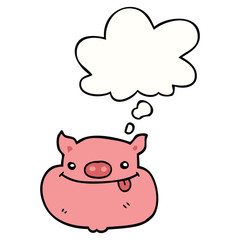 cartoon happy pig face and thought bubble