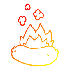 warm gradient line drawing cartoon burning sausage