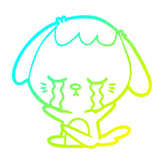cold gradient line drawing cartoon dog crying