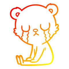 warm gradient line drawing crying polar bear cartoon