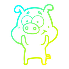 cold gradient line drawing happy cartoon pig
