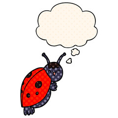 cute cartoon ladybug and thought bubble in comic book style