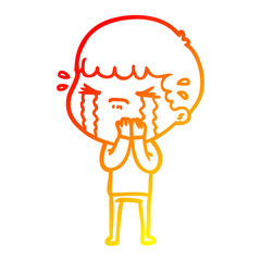 warm gradient line drawing cartoon man crying