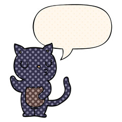 cute cartoon cat and speech bubble in comic book style