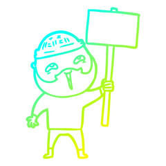cold gradient line drawing cartoon happy bearded man