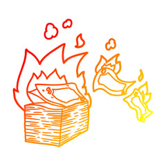 warm gradient line drawing burning money cartoon