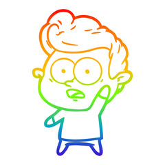 rainbow gradient line drawing cartoon man asking question