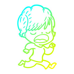 cold gradient line drawing cartoon woman talking