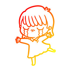 warm gradient line drawing cartoon woman crying
