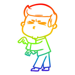 rainbow gradient line drawing cartoon man sweating