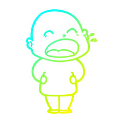 cold gradient line drawing cartoon shouting bald man