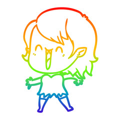 rainbow gradient line drawing cute cartoon happy vampire girl
