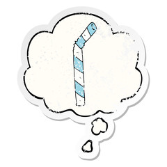 cartoon straw and thought bubble as a distressed worn sticker